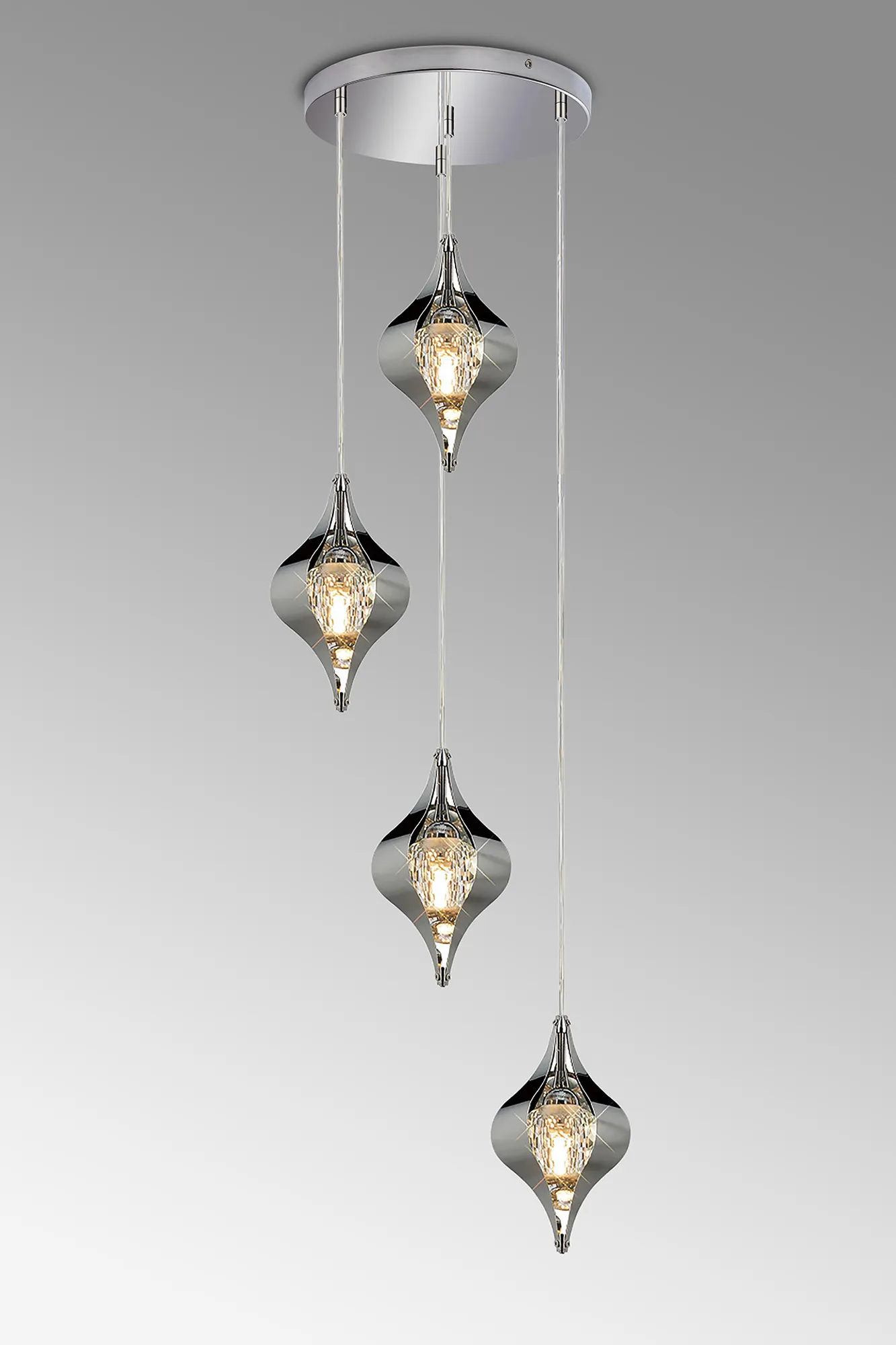 Amano 34cm Round Pendant, 4 Light Adjustable G9, Polished Chrome/Crystal IL31853CH  Diyas Amano